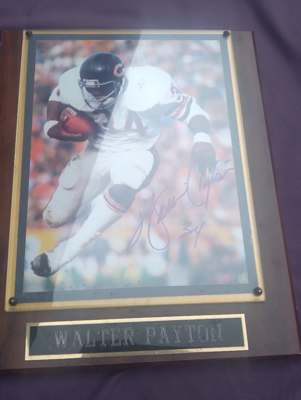 NFL Vintage Walter Payton Plaque in Brown and Gold Signed
